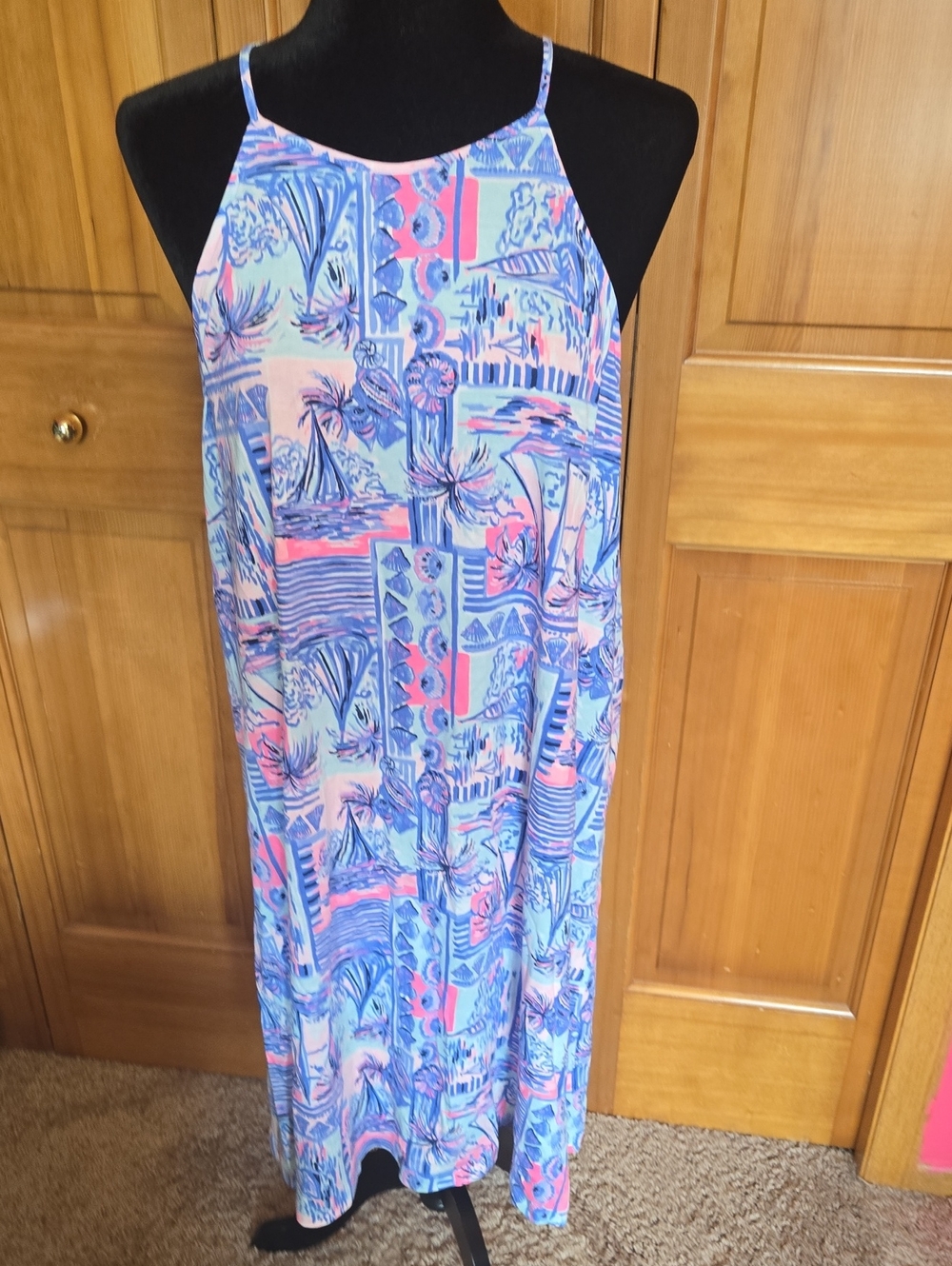 Lilly Pulitzer Blue & Pink Tropical Halter Dress